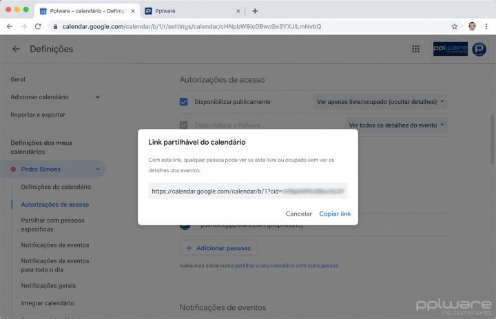 Google Calendar calendário partilhar agenda