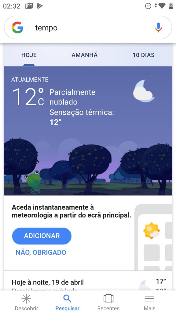 previsão tempo Android Google app