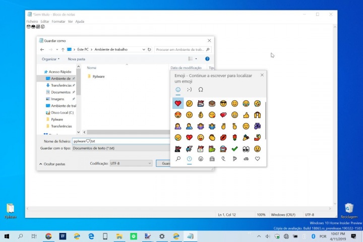 Windows 10 emojis nome ficheiro pasta