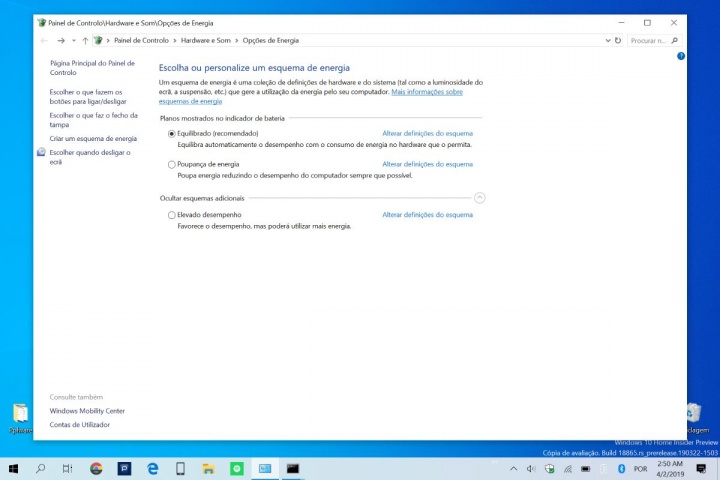 Windows 10 modo Elevado Desempenho energia