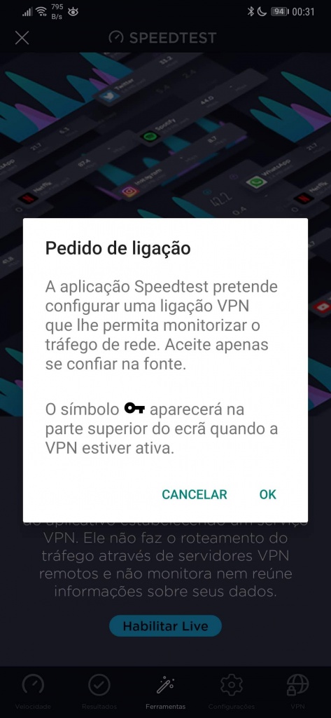 Android aplicações Internet velocidade VPN