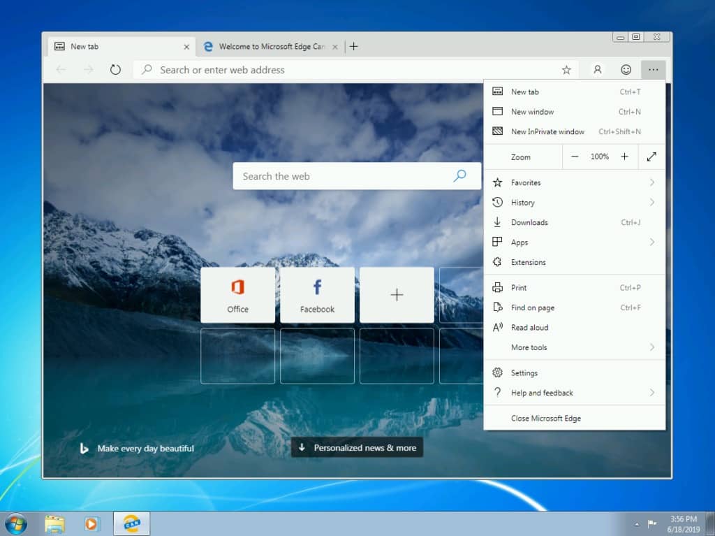 Edge Microsoft browser Windows 7 Chromium
