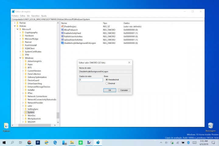 Windows 10 login blur desfocar ecrã