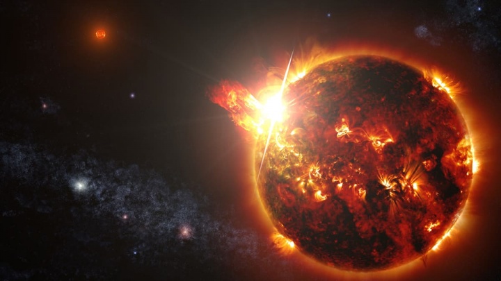 Imagem de explosão de massa coronal de uma estrela como o Sol