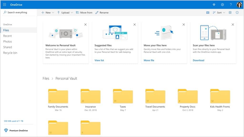 OneDrive Personal Vault Cloud Microsoft segurança