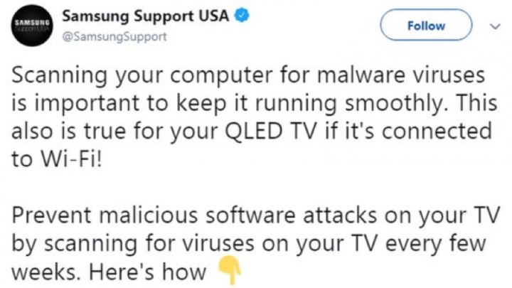 Smart TV Samsung antivírus tweet
