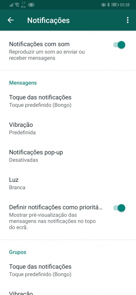 WhatsApp grupos notificações alertas mensagens