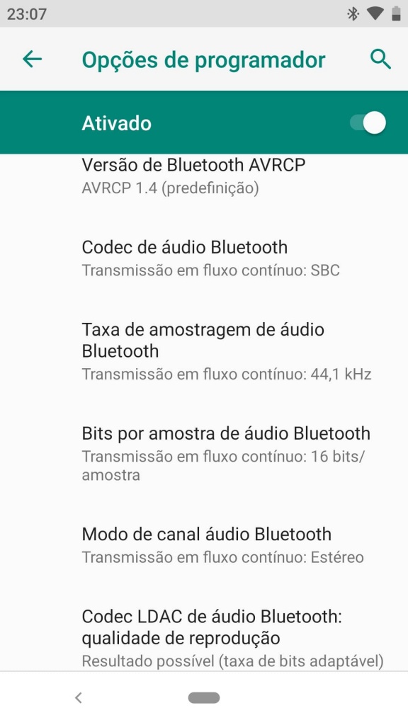 Android Bluetooth áudio Headphones codec