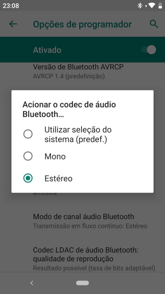 Android Bluetooth áudio Headphones codec
