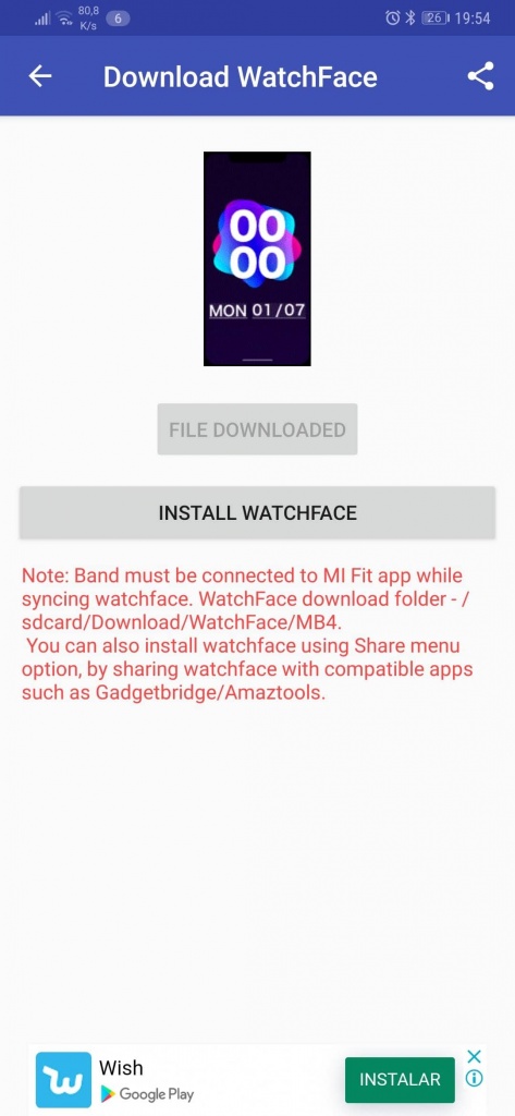Mi Band relógio face Xiaomi aplicações