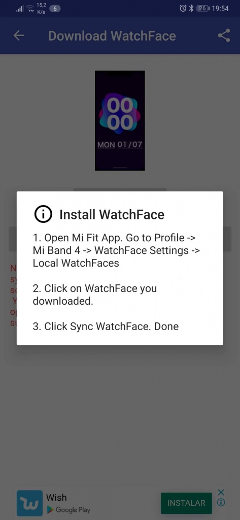 Mi Band relógio face Xiaomi aplicações