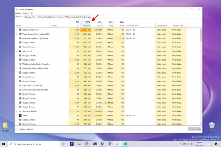 Windows 10 memória RAM consumir apps