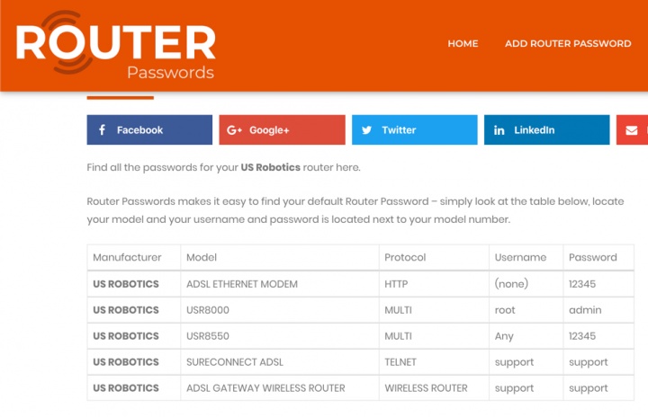 Router Passwords: Este site (se calhar) sabe a password do seu router
