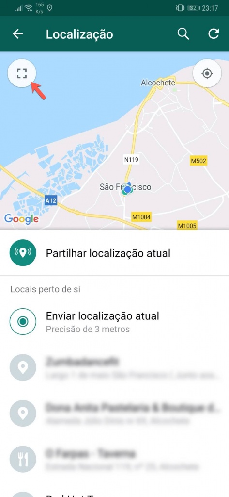 WhatsApp partilhar localização mensagem mapa