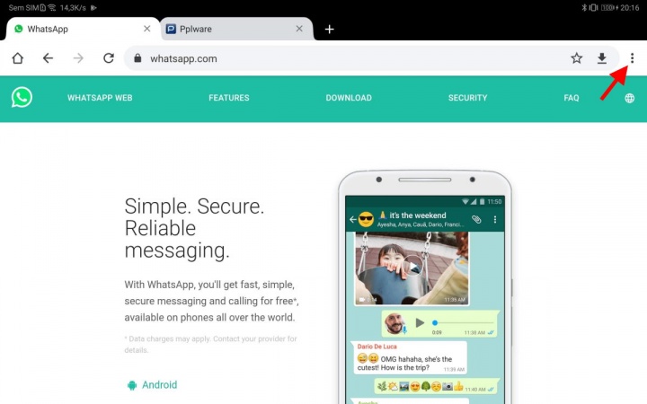 WhatsApp tablet browser serviço Android