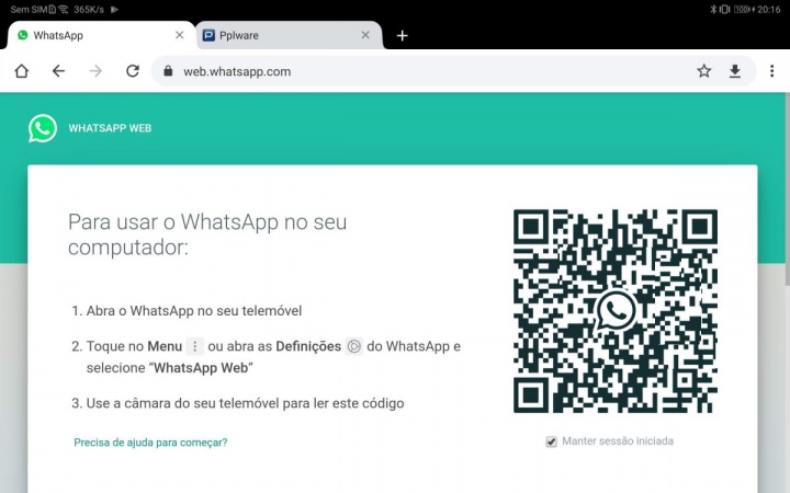 WhatsApp tablet browser serviço Android