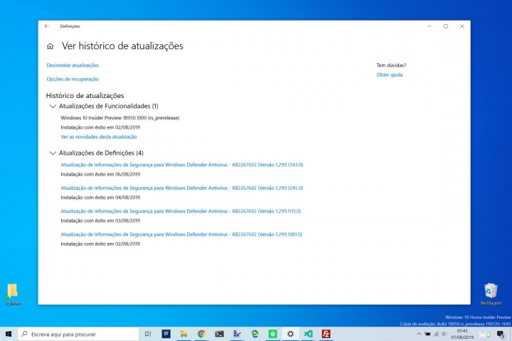 Windows 10 atualizações Microsoft instaladas remover