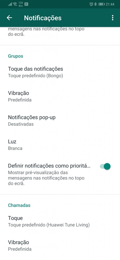WhatsApp notificações Mensagens Grupos Chamadas