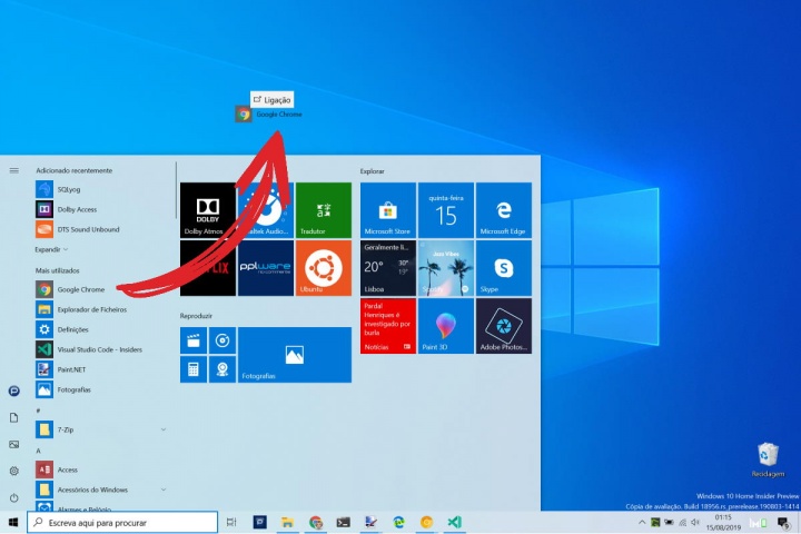 Windows 10 atalhos aplicações ficheiros pastas