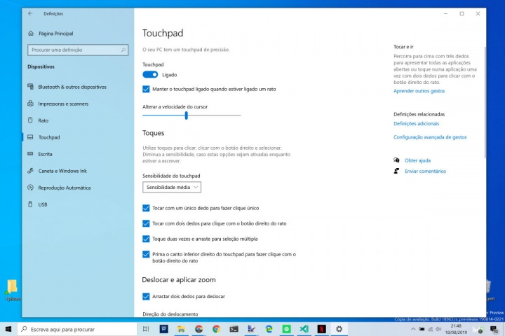 touchpad Windows 10 rato Microsoft dedo