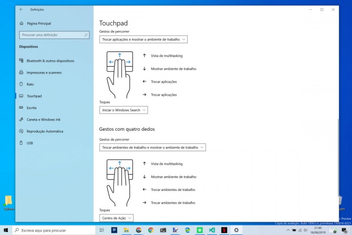touchpad Windows 10 rato Microsoft dedo