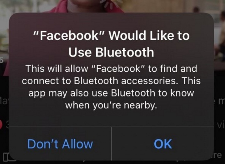 iOS 13 Facebook Bluetooth app alerta
