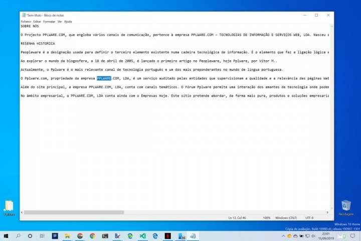 Notepad pesquisar Internet Windows 10 Bing