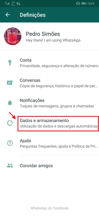 WhatsApp gastar dados ficheiros estatísticas