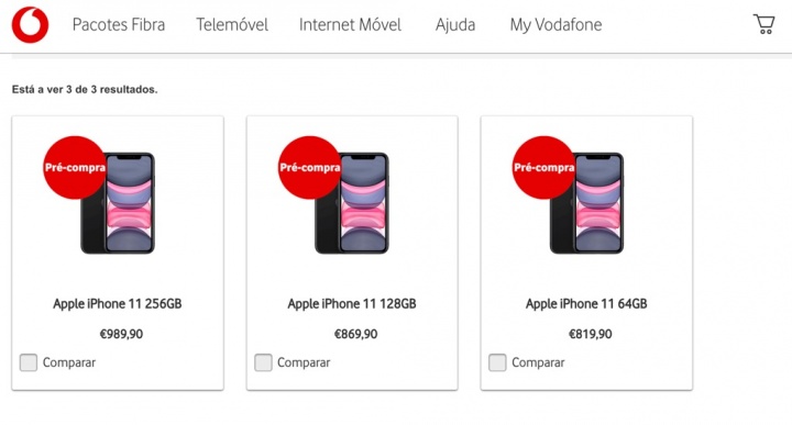 iPhone 11 em pré-venda na Vodafone por 819,99 euros