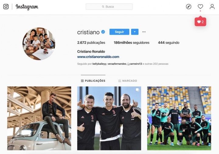 Instagram paga mais a Cristiano Ronaldo do que a Juventus
