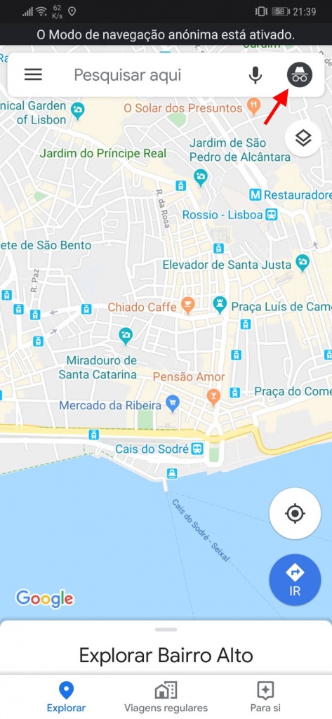 Google Maps navegação anónima Android
