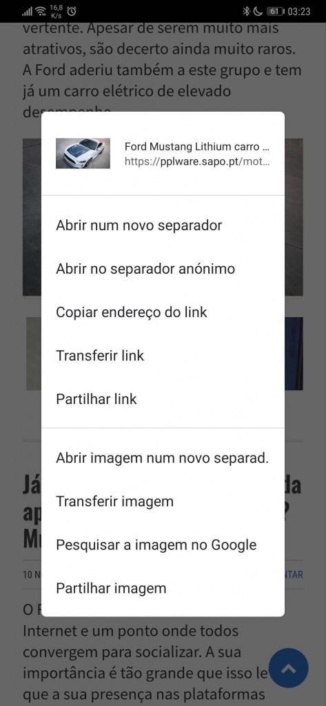 Chrome browser menu contexto interface