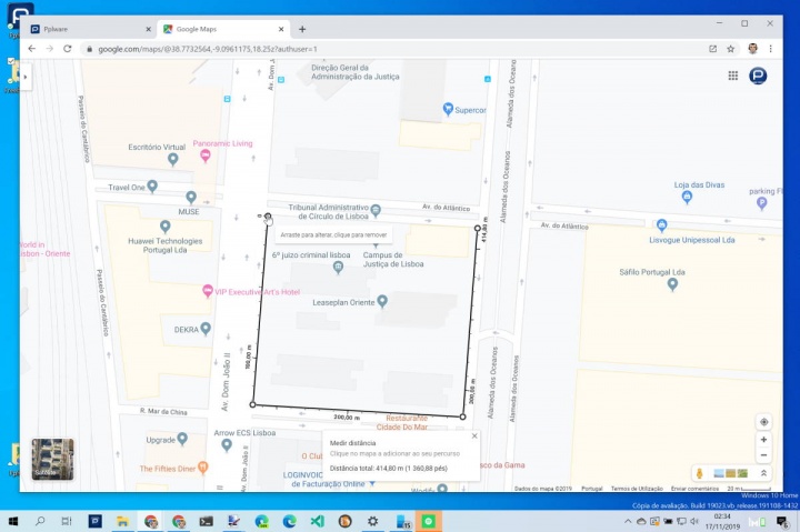 Google Maps medir área mapa pontos