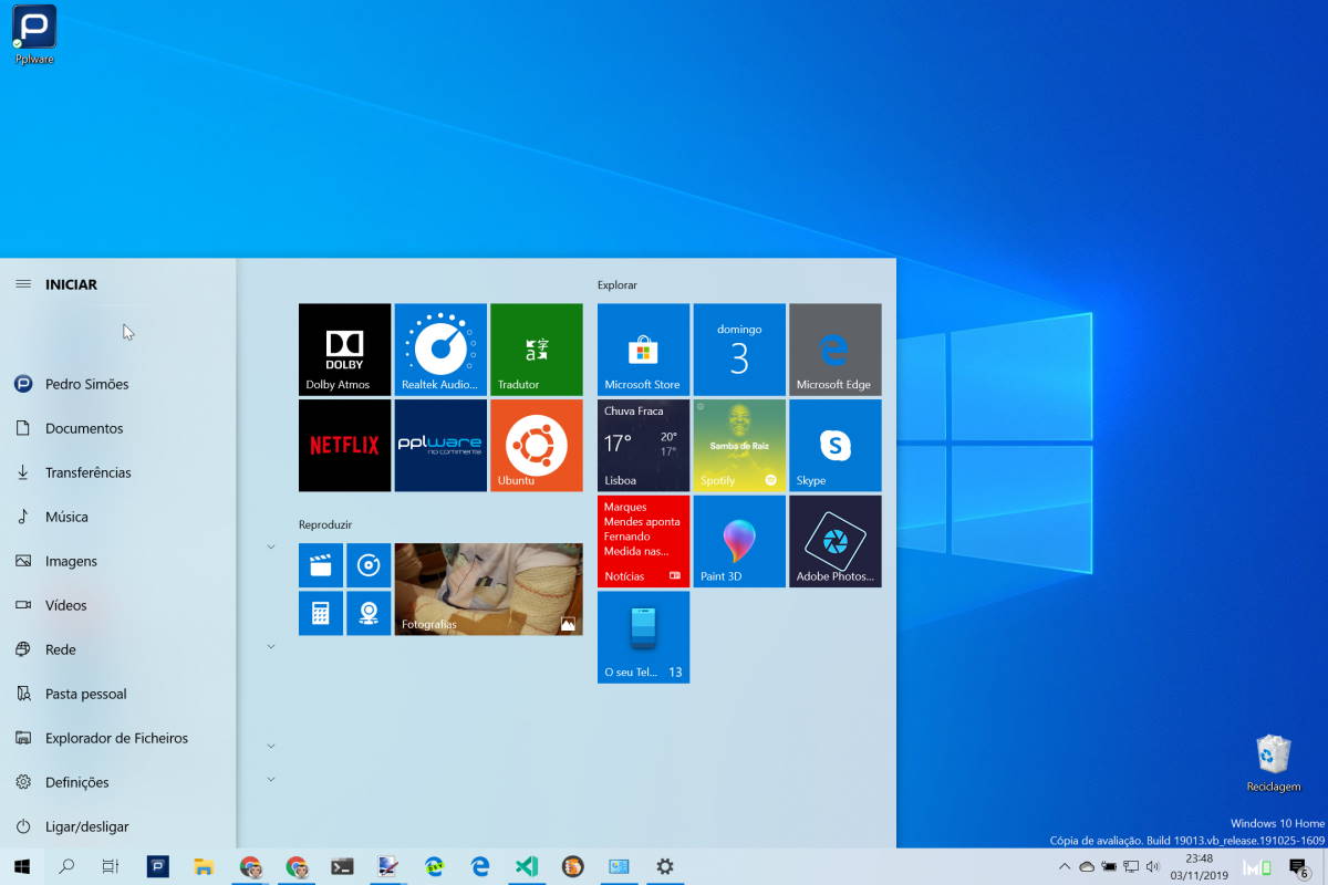 Menu Iniciar Windows 10 pastas utilizadores