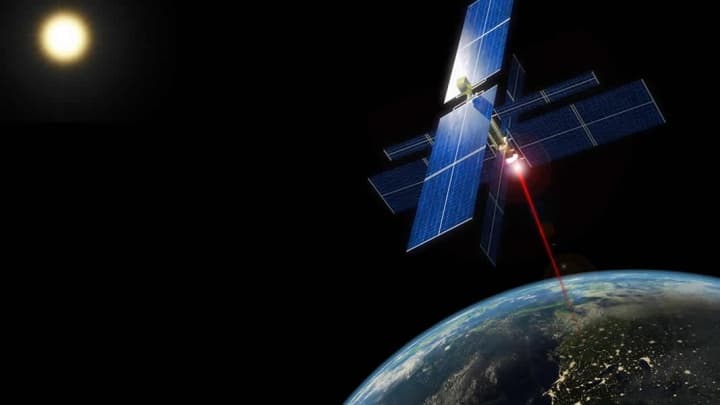 Imagem ilustração de energia solar captada no Espaço e enviada para a Terra