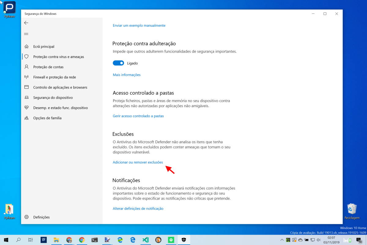Windows Defender falsos positivos exclusões antivírus