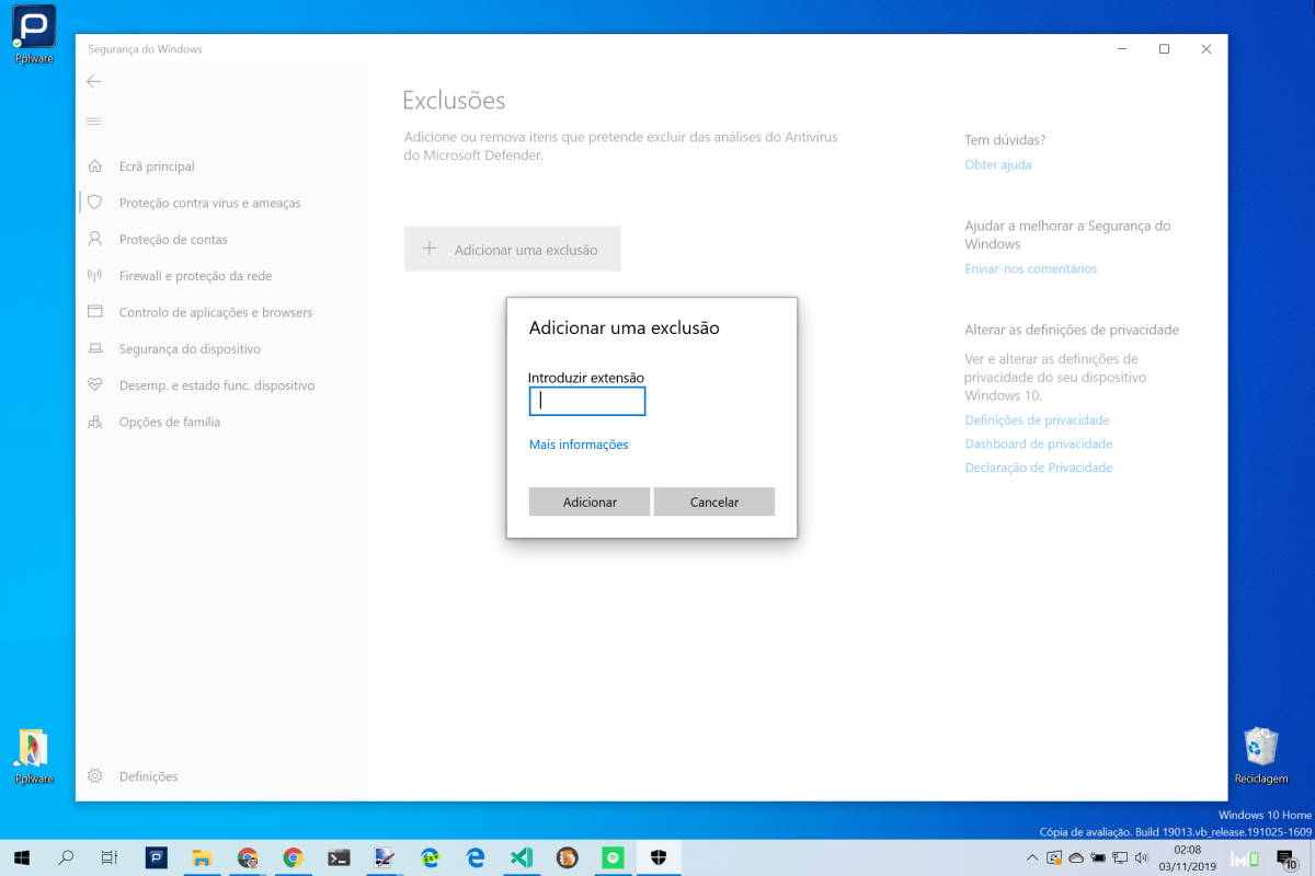 Windows Defender falsos positivos exclusões antivírus