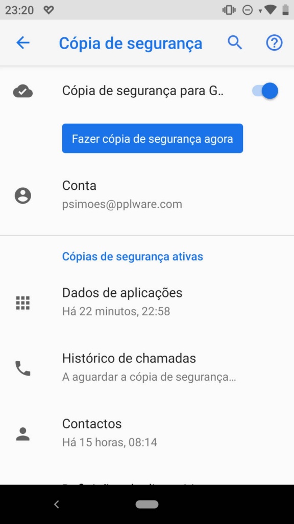 cópias segurança Android Google smartphone