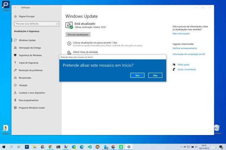 Menu Iniciar Windows 10 Definições opções