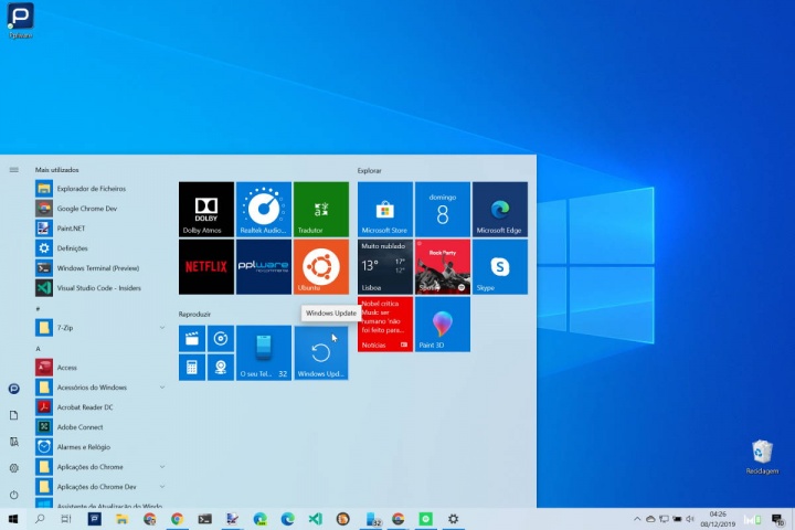 Menu Iniciar Windows 10 Definições opções