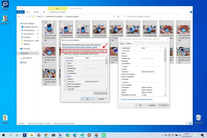 fotografias EXIF Windows 10 dados remover