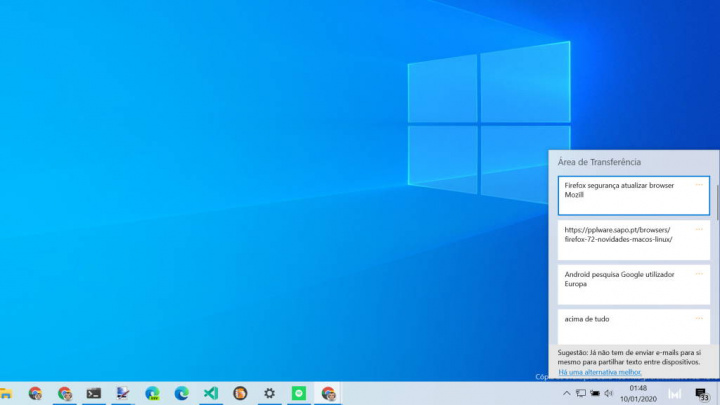 Windows 10 Área Transferência texto ficheiro