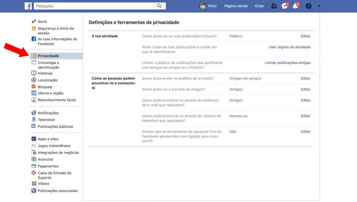 Imagem de controlo de privacidade no Facebook para limitar os pedidos dos amigos