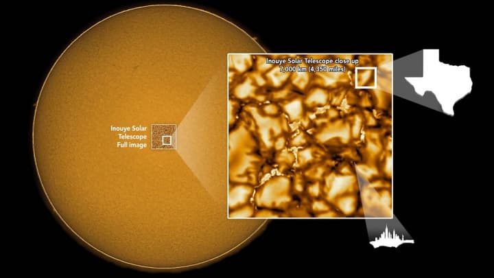 Imagens da superfície do Sol captada pelo novo telescópio