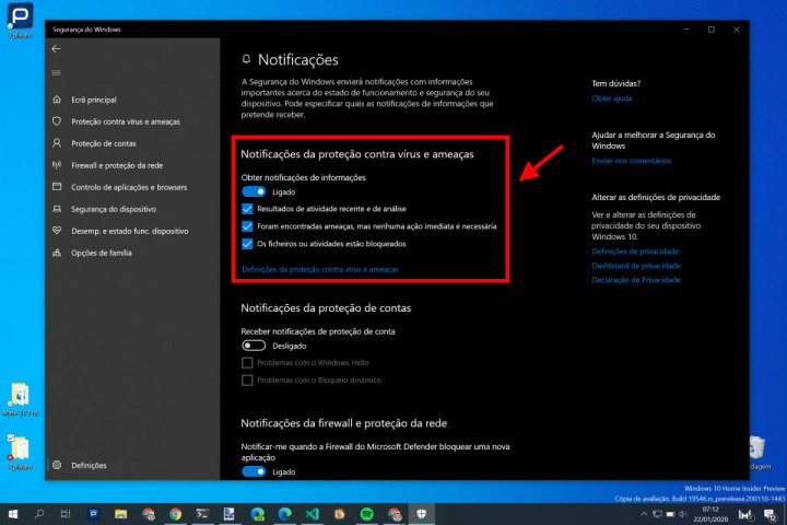 Windows Defender notificações Windows 10 alertas vírus