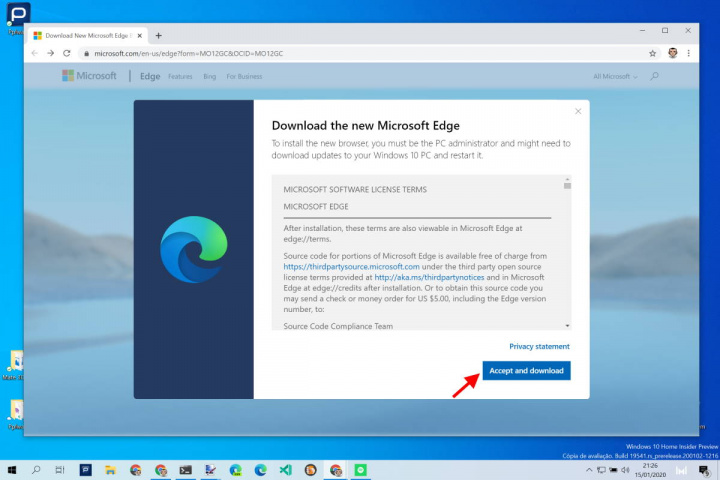 Edge Microsoft Windows 10 browser instalação