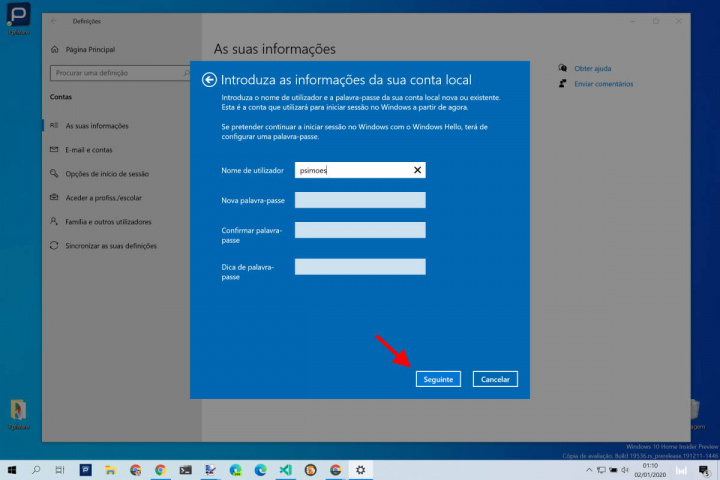 Windows 10 conta local utilizadores Microsoft