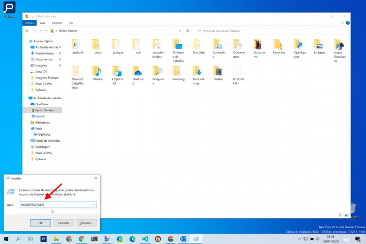 Home utilizador Windows 10 Microsoft pasta