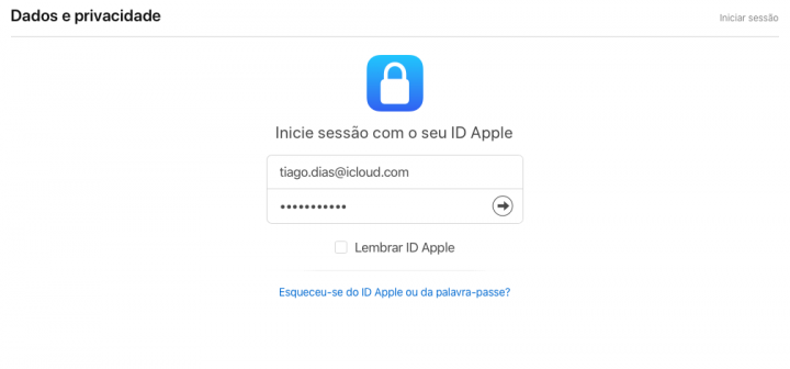 login plataforma privacidade apple