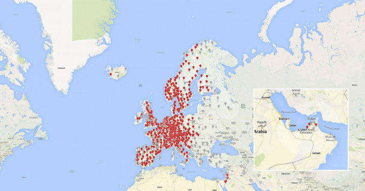 Imagem mapa supercarregadores Tesla Europa